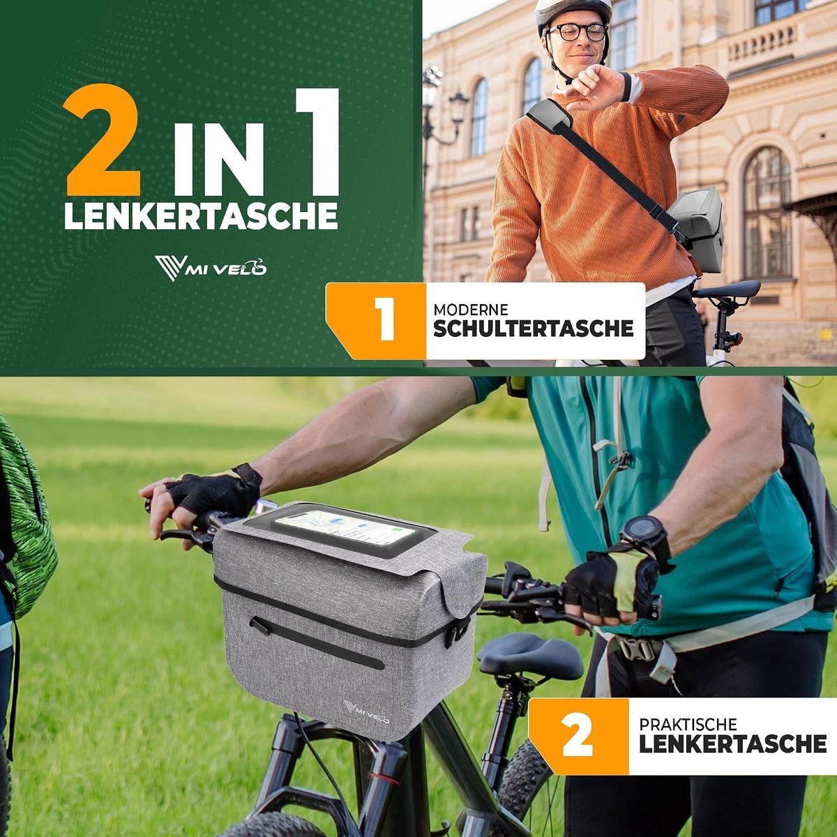 Stuurtas voor fiets - Grijs - 7 Liter - Waterdichte Stuurtas met Afneembaar Mobiel Vak - Voor E-bike en Stadsfiets