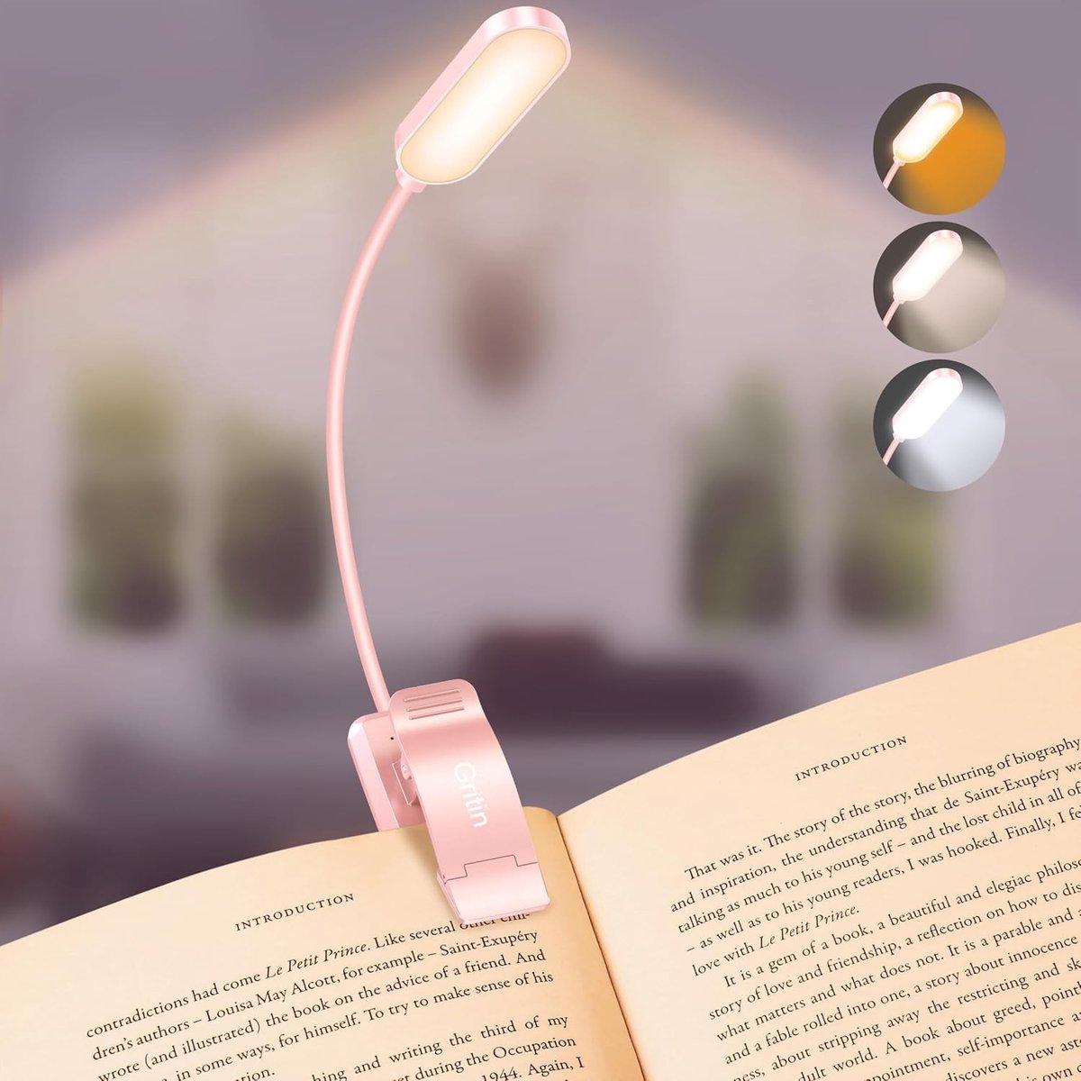Leeslampje voor boek - Roze - USB C Oplaadbaar - 16 LEDs met 3 Kleurtemperatuurmodi - Flexibele Clip-on Nachtlezen