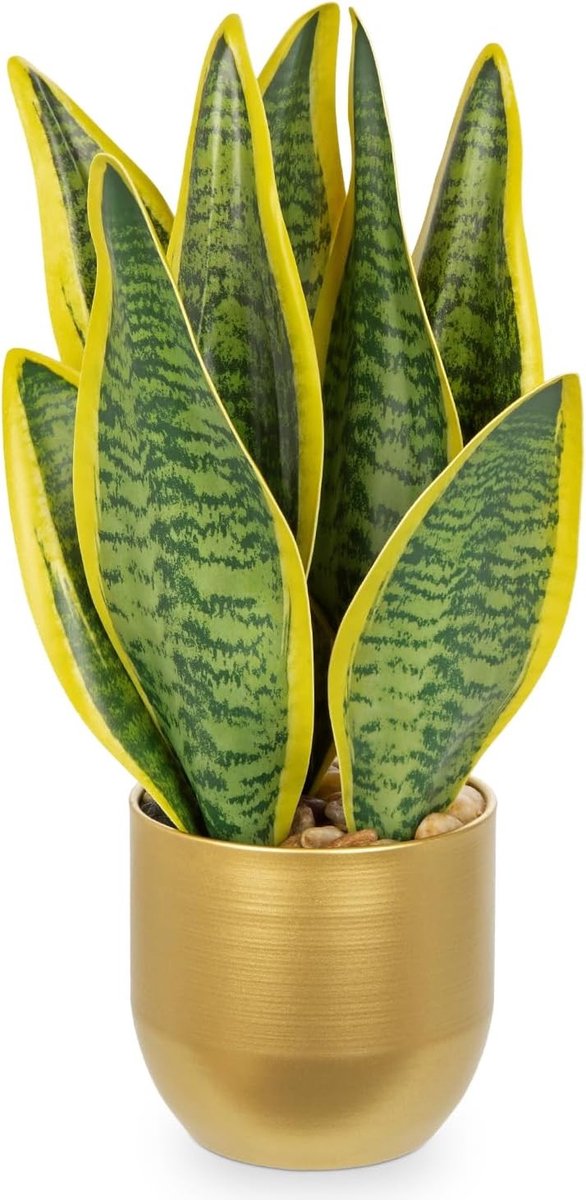 Kunstplant - Goud Zink Pot - 33,5 cm - Kunstmatige Slangenplant - Voor Thuis of Kantoor