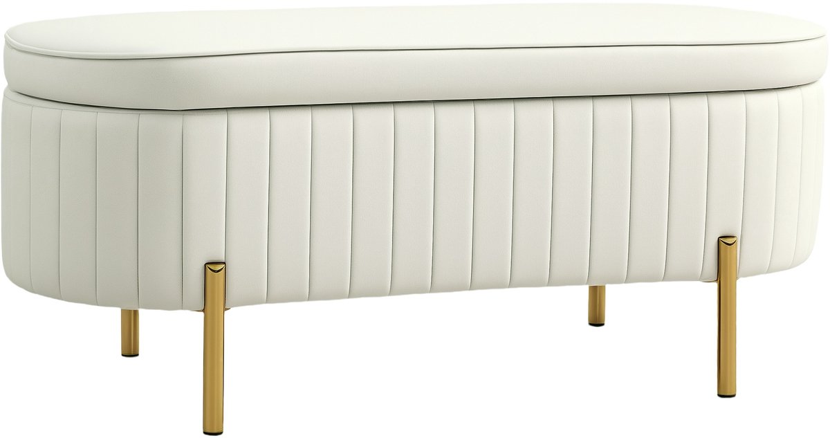 HOMCOM Opslag Ottoman Polyester, Metaal 108L x 44B x 43,5H cm Roomwit