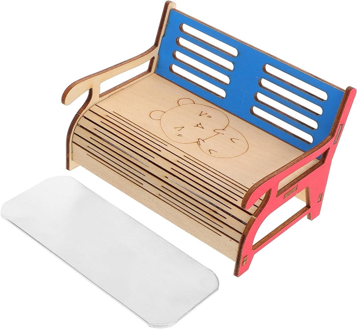 Hamsterhuis Hout - Dierenhuisje Speelgoedbank - Kleine Dieren Verrijking - Met Ladder - 10.5x7x7 cm - Multicolor