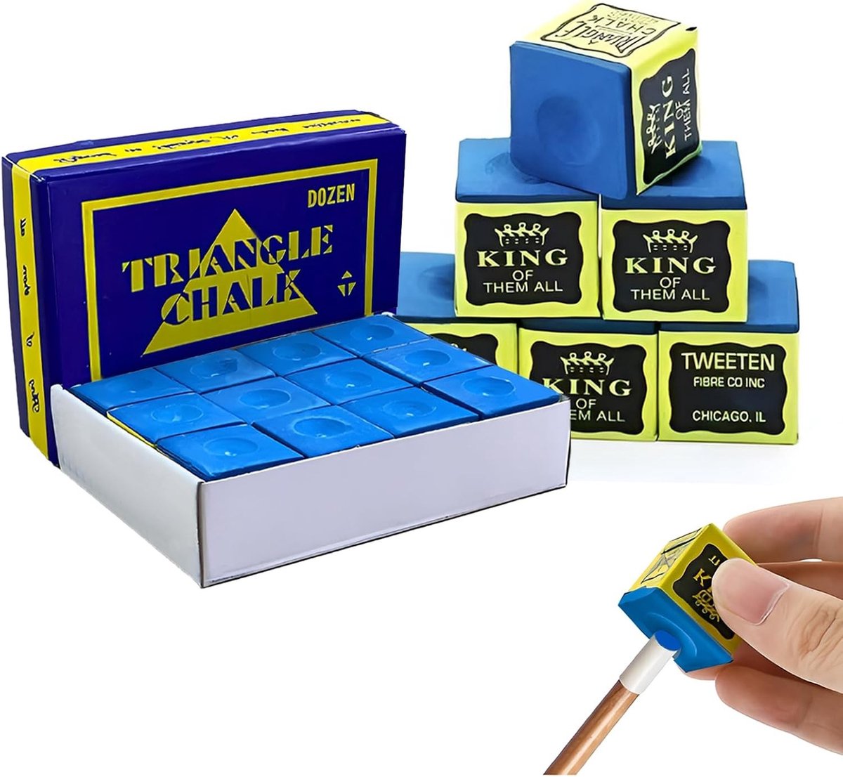 Hexagon krijt - Blauw - 12 stuks - Premium poolkrijtset voor professioneel en recreatief gebruik