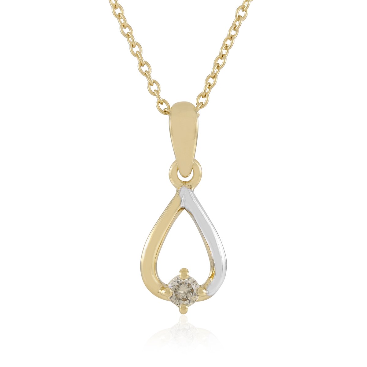 Cavill - Luxe Zilveren Ketting 925 Zilver Verguld - 0,09 ct I2 Bruine Diamant - Ronde Briljant Slijpsel - Elegante Druppelhanger Prong Zetting