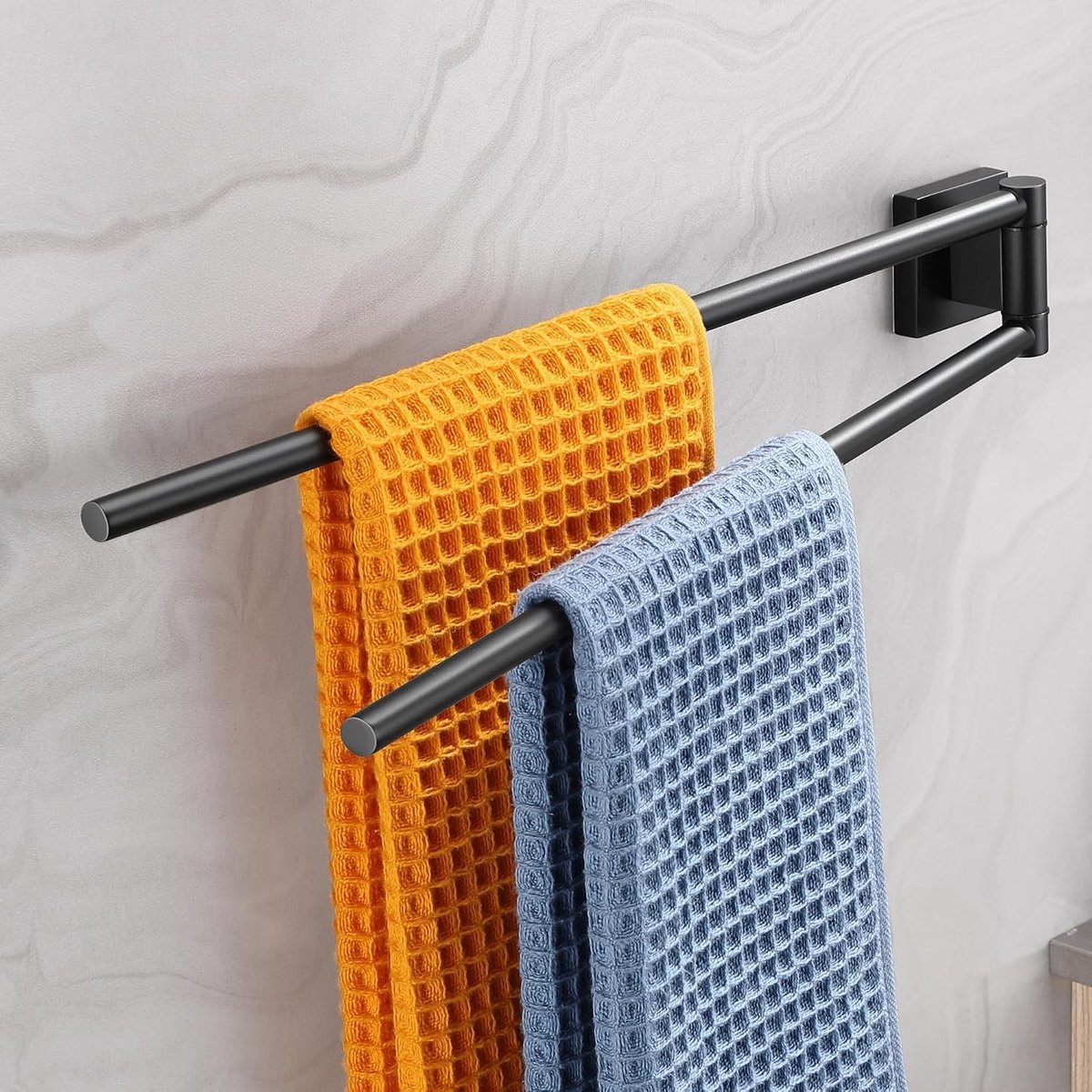 Handdoekrek voor radiator - Matzwart - 43,3 x 5 x 6 cm - Roestvrij Staal 304 - Draaibaar met 2 Armen voor Badkamer en Keuken