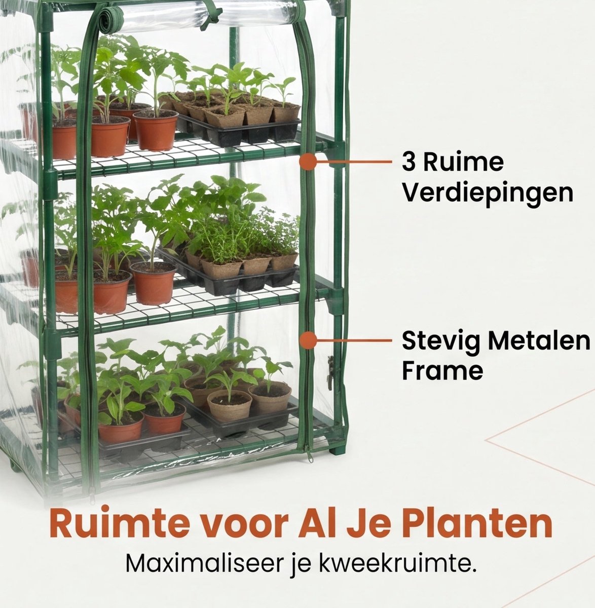 Cheqo® Kweekkas - Broeikas - Tuinkas - Plantenkas - Mini Kas - Mini Serre - Foliekas - Opzetkas met 3 Verdiepingen en Roldeur - voor Balkon en Tuin - Tomatenkas - Plantenhuisje - Kasje voor Buiten - Stekken en Kweken – foto 2