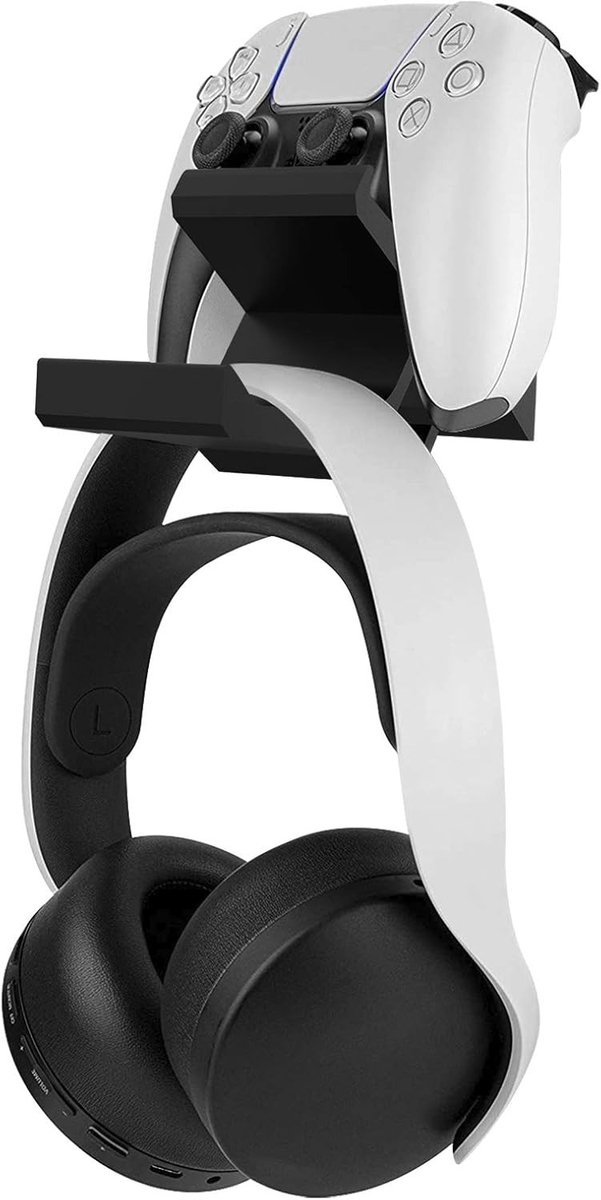 Dual Gamepad Controller en Hoofdtelefoon Stand Houder, Wandgemonteerde Gaming Hoofdtelefoon Hanger voor PS5 en Xbox ONE Controllers met Pulse 3D Hoofdtelefoon (Zwart)