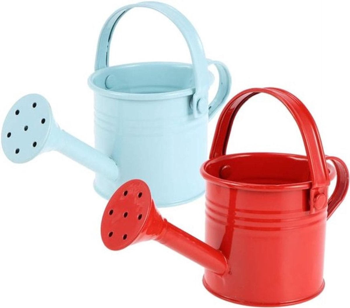 Set van 2 metalen gieters voor kinderen - Bloemen water geven - Tuinaccessoires - Rood en lichtblauw