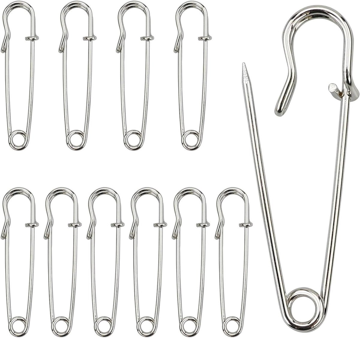 Grote veiligheidsspelden - Kilt spelden - Handwerk en naaien - Roestvrij staal - 63 mm 12 stuks - Zilver