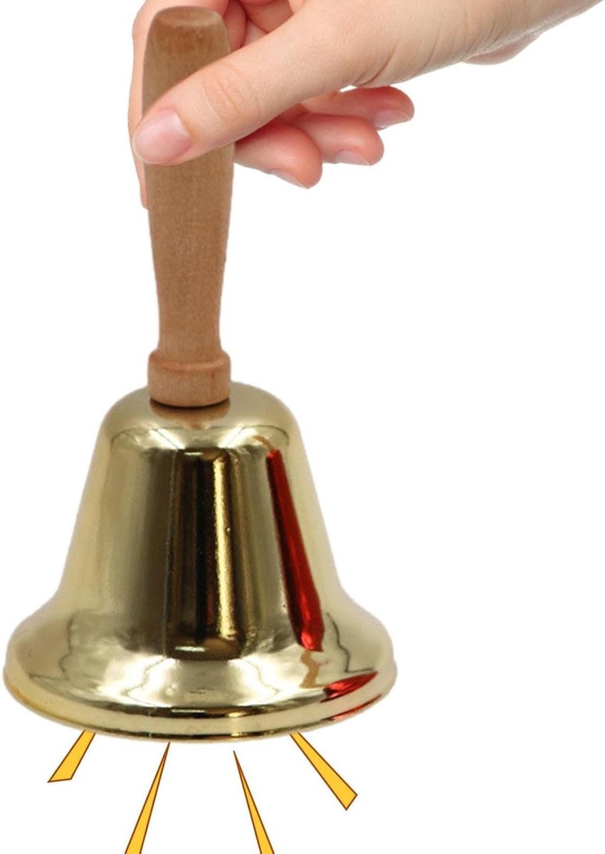 Handbel Metaal - Dinerbel Oproepbel - Feest Organiseren - Ergonomische Houten Greep - 12 x 63 cm - Goud