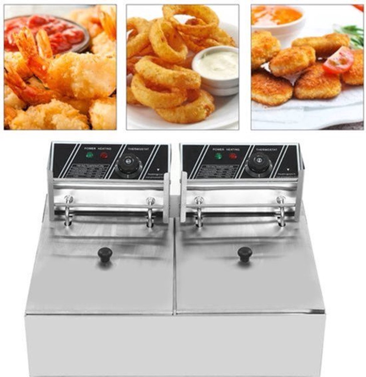 Frituurpan - Dubbele Tanks - Commerciële Elektrische Frituurpan - 500W - 220V - Instelbare Temperatuur - Zilver