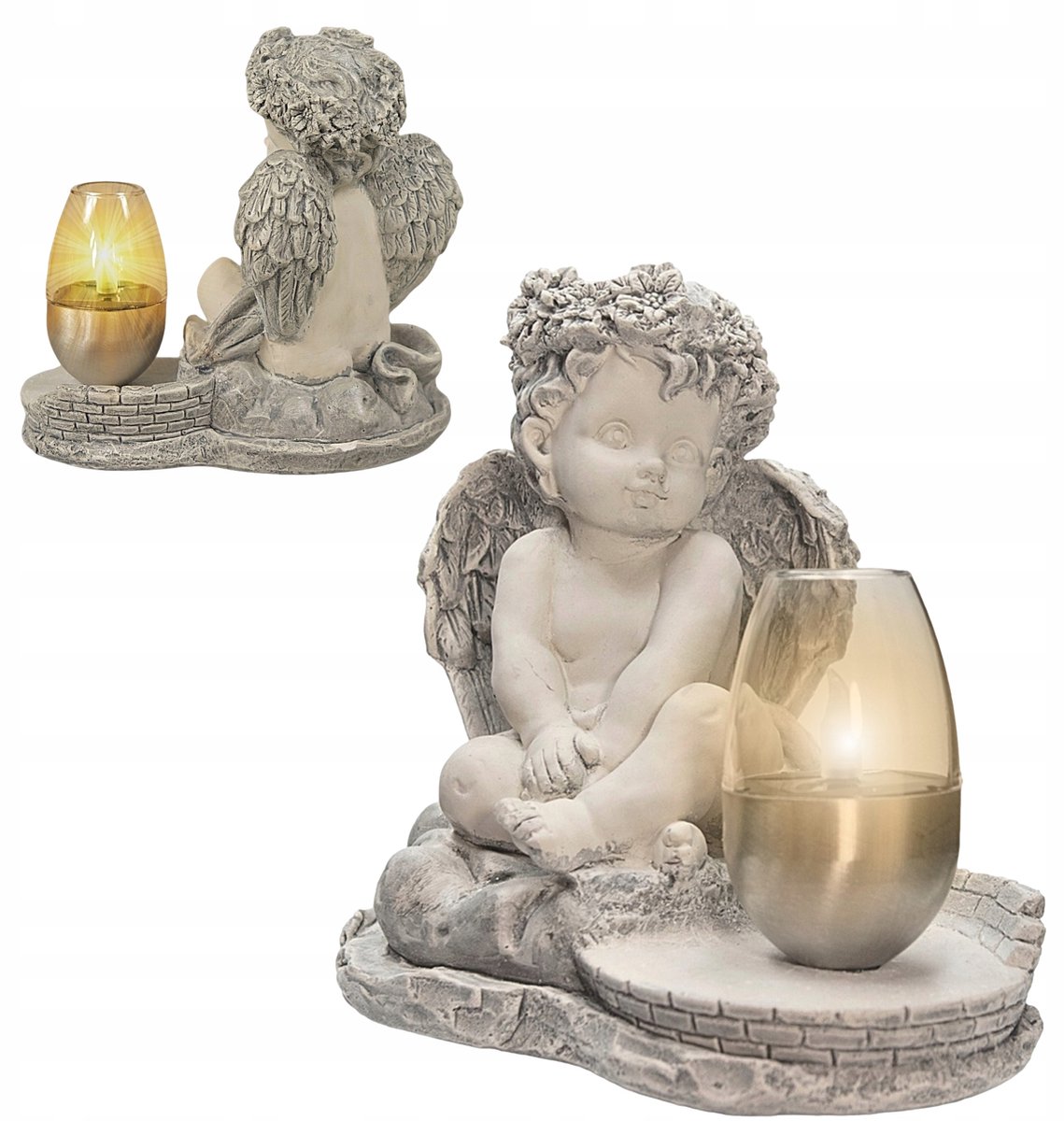 Merloos Zonnelicht Engel Grafdecoratie LED Gips 21cm