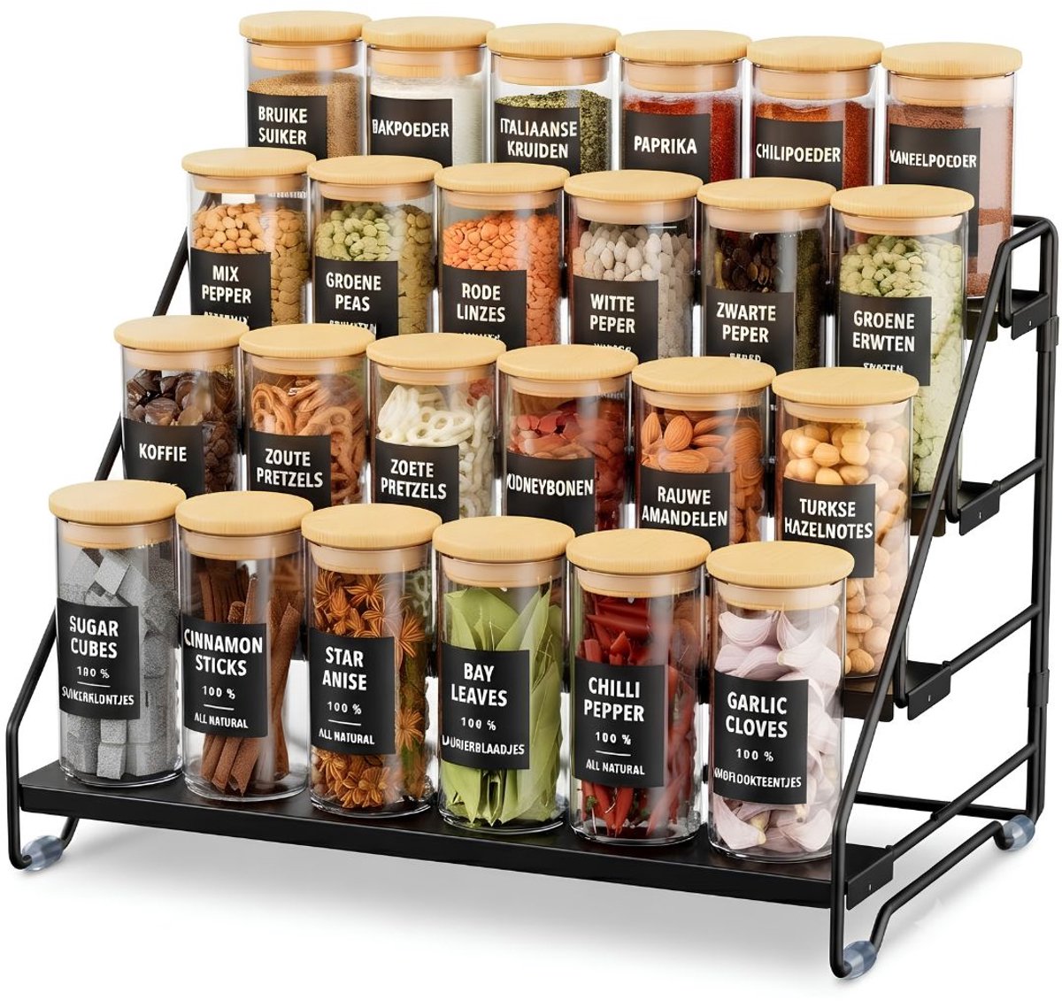 JCP® Kruidenrek - Kruidenpotjes - Kruidenrekje Organizer - Zwart - 33cm x 10cm x 7cm