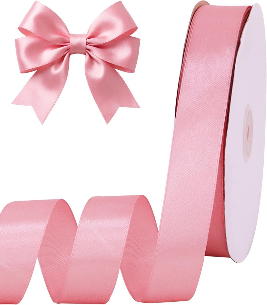 Satijnen lint 1 inch x 100 m roségoud, dun satijnen lint in effen kleur, voor Valentijnsdag, knutselen, haarstrikken maken, bruiloftsfeest, decoratie, uitnodigingskaarten, bloemenboeketten