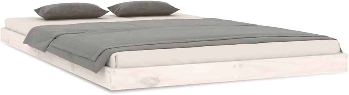 Massief grenenhout, wit, 120 x 200 cm, robuust frame met multiplex, modern en rustiek design, ideaal voor volwassenen, eenvoudige montage (zonder matras)
