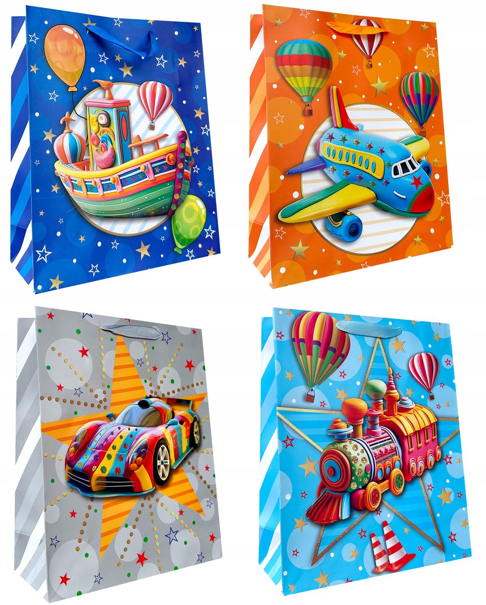 Decoratieve Cadeautas 18x23x8cm met Voertuigmotief - 1 Stuk