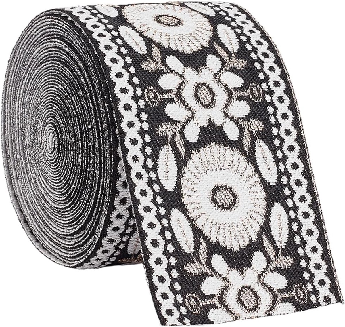 5M 60mm Zwarte vintage bloemen Jacquard borduurlint Bloemen Geborduurd Geweven polyester stof linten voor naaien Maken Cadeau Inpakken Kleding Woondecoratie DIY Knutselbenodigdheden