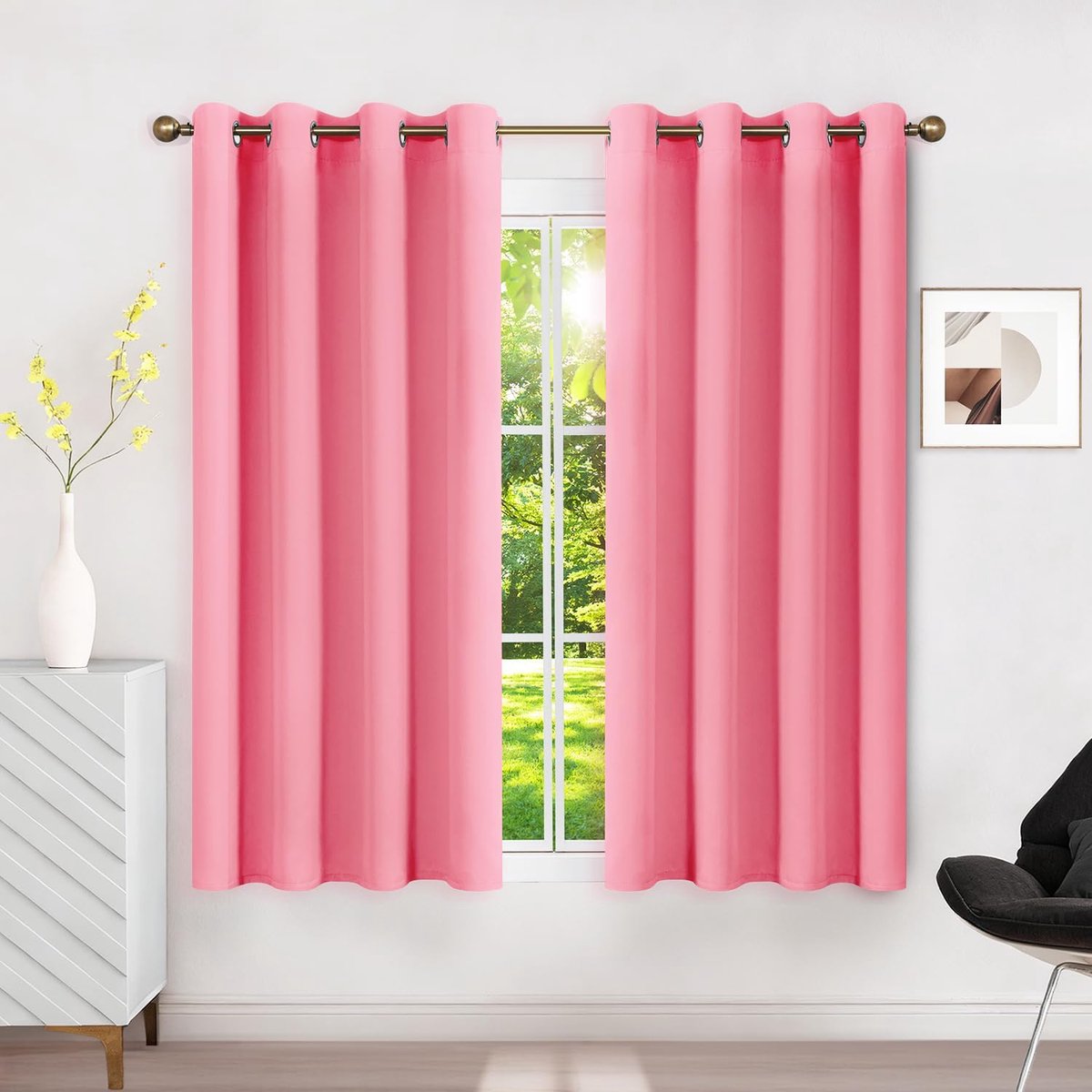 Ondoorzichtig, anti-kou, 120 x 140 cm (b x h), 2 stuks, ondoorzichtig, roze, met oogjes, anti-hitte, uv-bescherming, lawaai, voor binnen, decoratie, kleedkamer, woonkamer