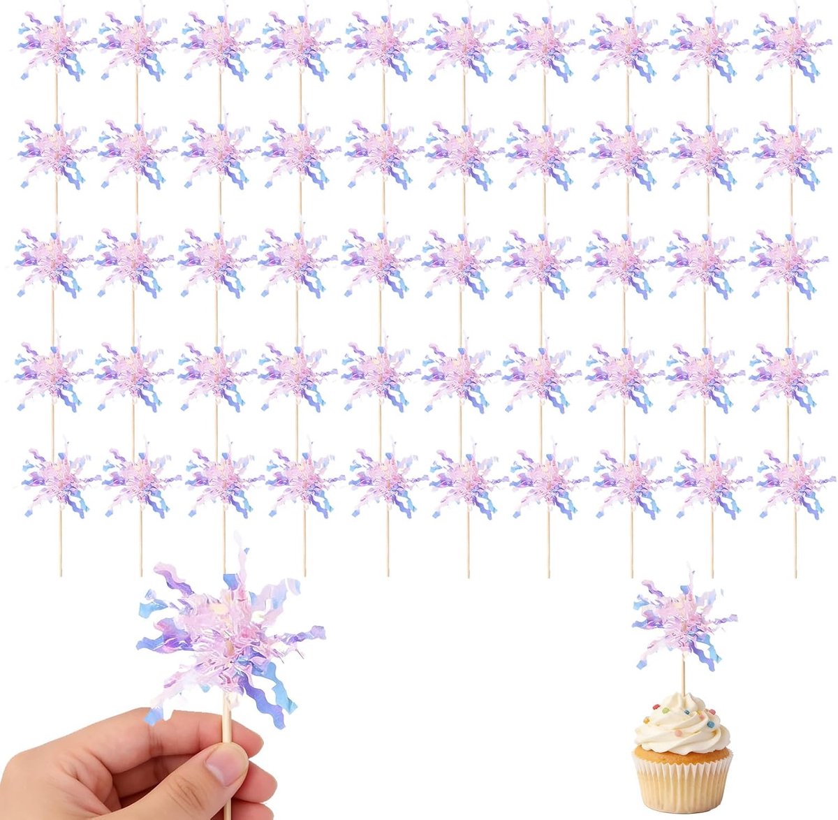 50 Stuks Happy Birthday Cupcaketoppers – Folie Vuurwerk Taartdecoratie – Sprankelende Ster Klatergoud Toppers Voor Verjaardagsfeest, Bruiloft, Jubileum, 7x14 cm, Roze