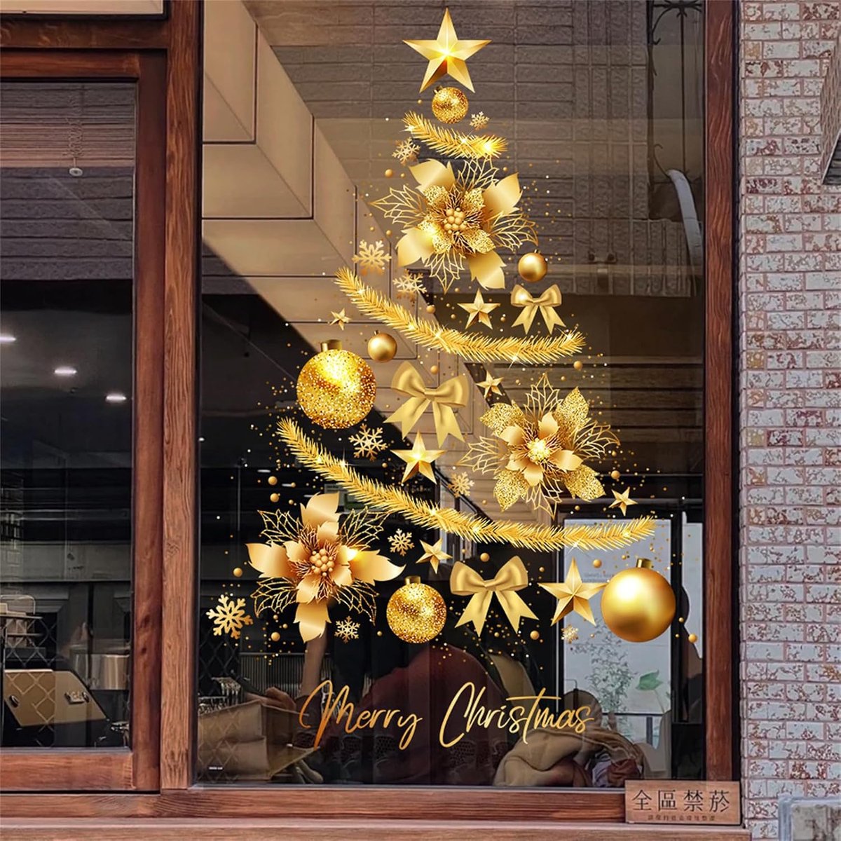 Kerstboom, raamafbeeldingen, Kerstmis, zelfklevend, kerstdecoraties, dubbelzijdig, herbruikbaar, statisch hechtende pvc-stickers, voor glazen ramen