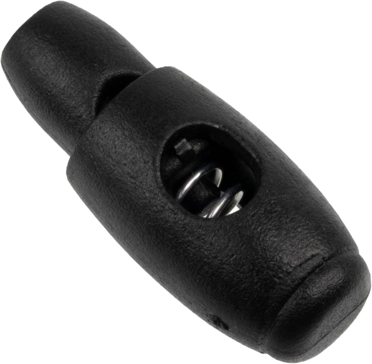 - Set van 12 veerklemmen 14 mm met 1 gaatje in elliptische vorm - opening 5 mm - van kunststof - kleur zwart - aanpassing van veters kleding accessoires