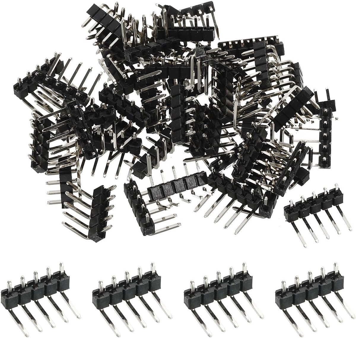 Rechte hoek Pin Header DIP Enkele Rij 5 Pin 2.54mm Pitch Verguld voor PCB Pack van 50