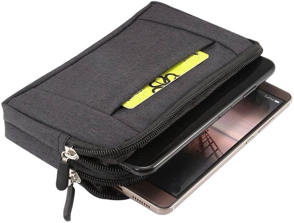Horizontal Belt Case 2 Compartments Zipper voor Meizu m3 Max S685Q (Meizu Meilan Max) - Black (17x10cm)