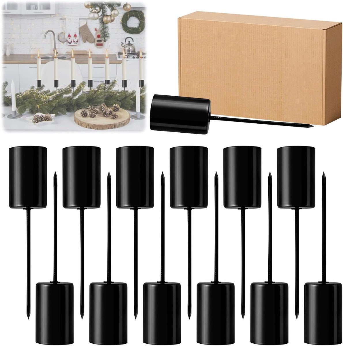 12 Stuks: Metaal, Zwart, Voor Staafkaarsen Minder 25 mm, Doe-Het-Zelf Tafelkaarsen, Adventskrans Decoratie