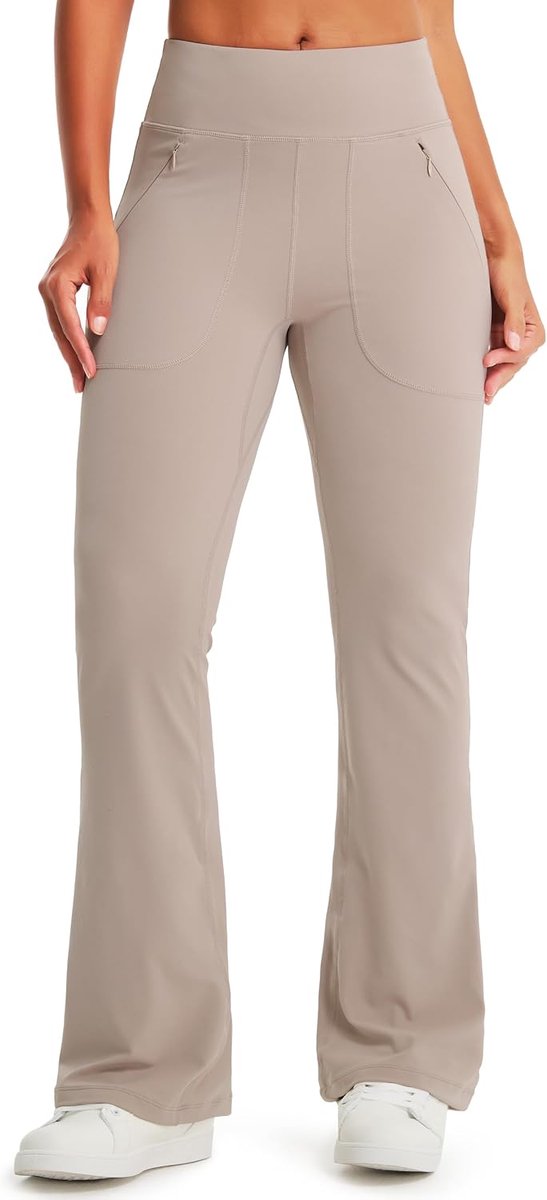 Leggings Hoge Taille Sport Gym Yoga Elastische Leggings Sportbroek Flared Broek Yogabroek Sportleggings Lange Bootcut Broek met Zakken