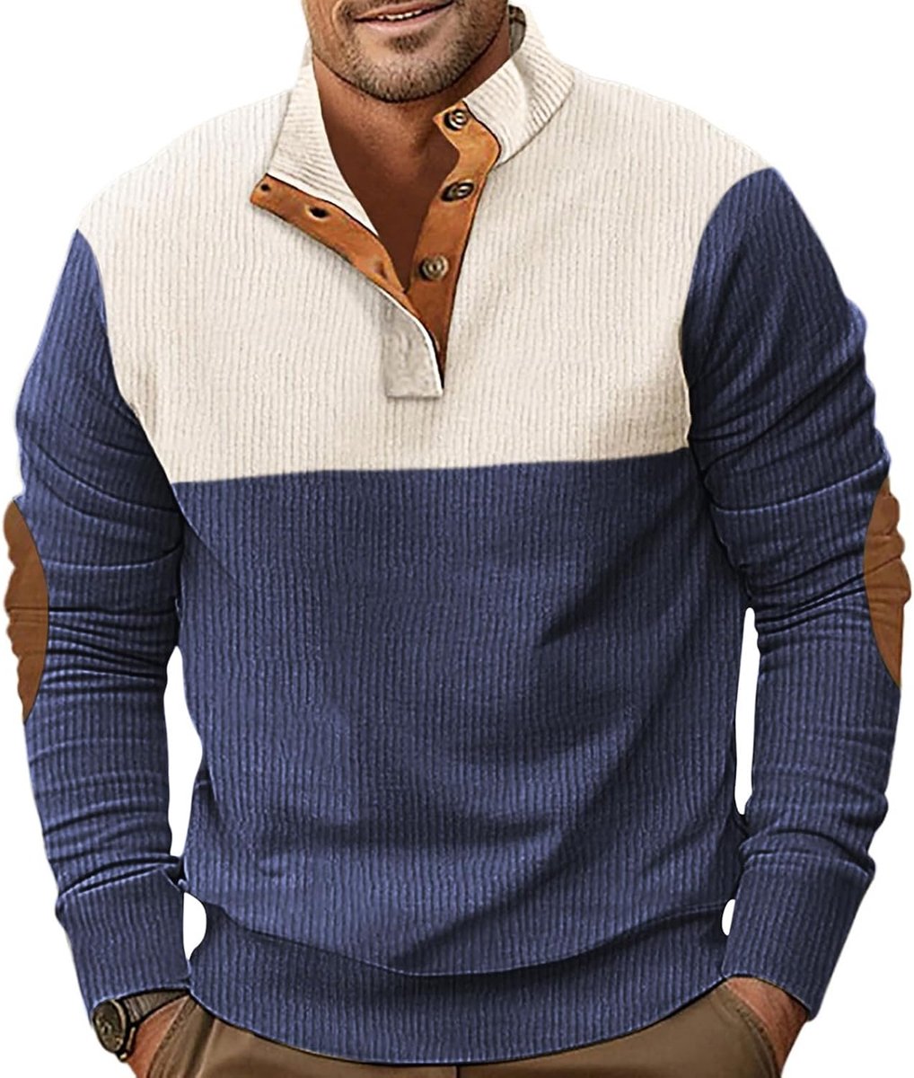 Corduroy pullover heren sweatshirt lichtgewicht lange mouwen Henley T-shirt sweater met knoopsluiting M-3XL