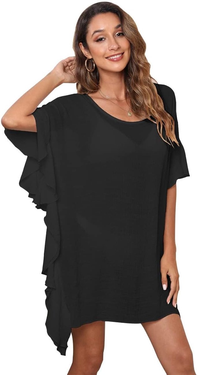 Badpak voor dames, zee, ruches, katoen, bikini cover-up tuniek, badpak, zomer, strandjurk, beachwear