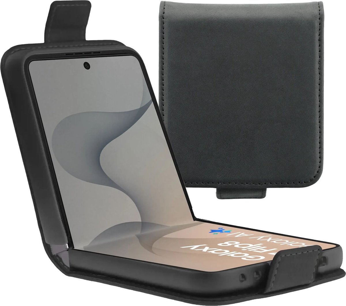 Rosso Deluxe Echt Leer Hoesje Geschikt voor Samsung Galaxy Z Flip 8 | Ruimte voor drie pasjes | Portemonnee Book Case | Met Pasjeshouder | Zwart