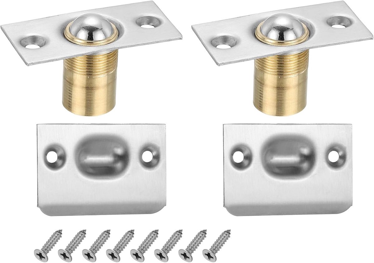 Roestvrij stalen kast bal vangdeur hardware, 2 stuks verstelbare kast deur bal vangst chroom afwerking met slagplaat en schroef voor binnendeuren, zilver