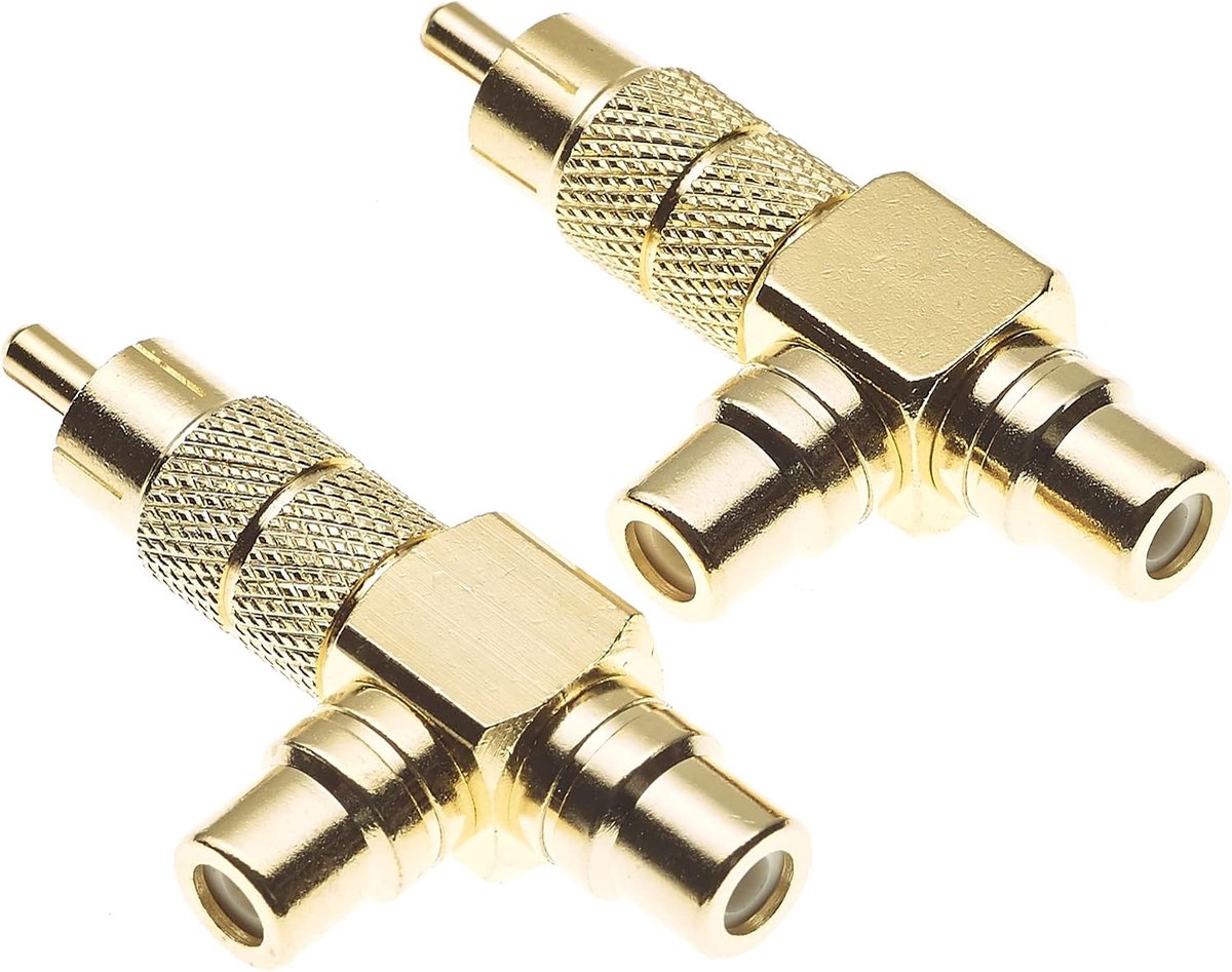 Splitter Adapter, Pak Van 2-50 Ohm 1 Naar 2 Phono Splitter Met Verguld Messing Behuizing, 1 Male Naar 2 RCA Female Adapter Voor Audio En Video