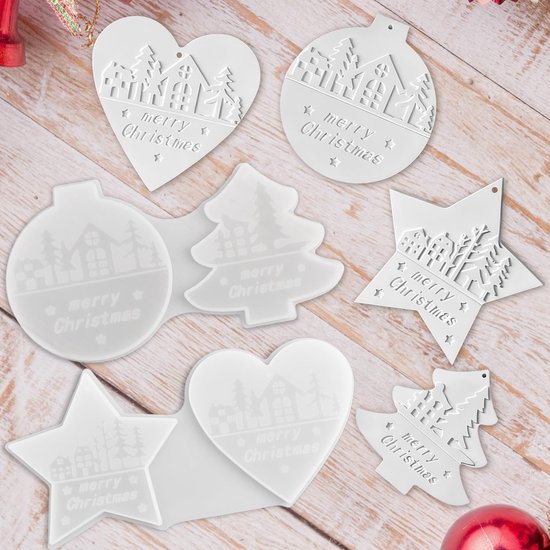 Mallen voor kerst, 4-delige set gipsvormen met boom-, ster- en hartmotieven — afbeelding 5