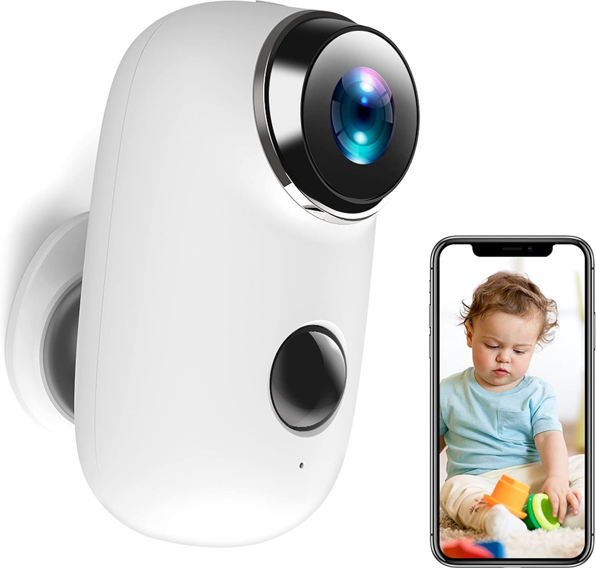 Oplaadbare batterij-bewakingscamera, 1080p WiFi CCTV thuisbewakingscamera met 2-weg audio, waterdicht, nachtzicht, cloud-service en geheugenkaartsleuf, bewegingsdetectie