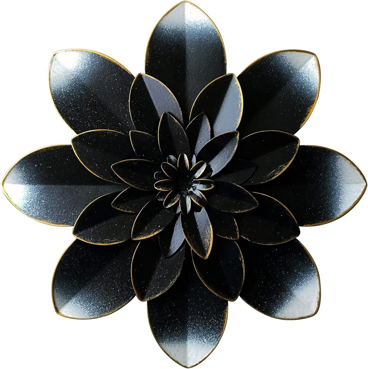 Zwart metalen bloem muurkunst decor, rustiek modern bloemensculptuur, noodlijdende hangende woondecoratie accentkunstwerken voor binnen, slaapkamer, woonkamer, kantoor, buitentuin, 22,9 x