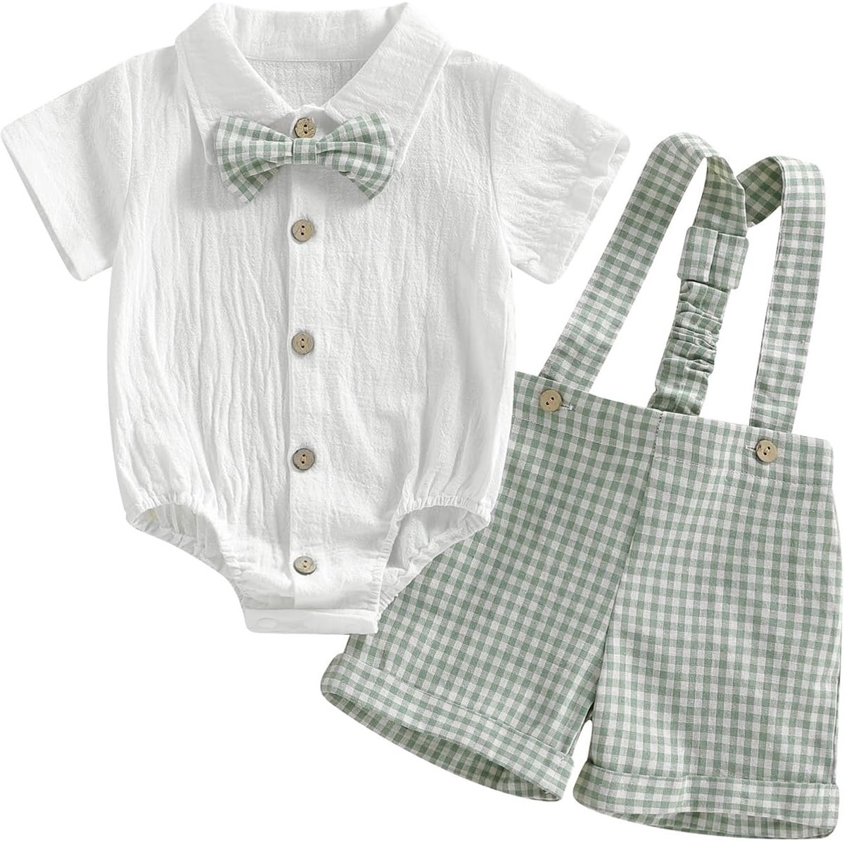 Kleding voor heren, pasgeborenen, geruite top, vlinderdas, shorts met bretels, zomerkleding voor pasgeborenen