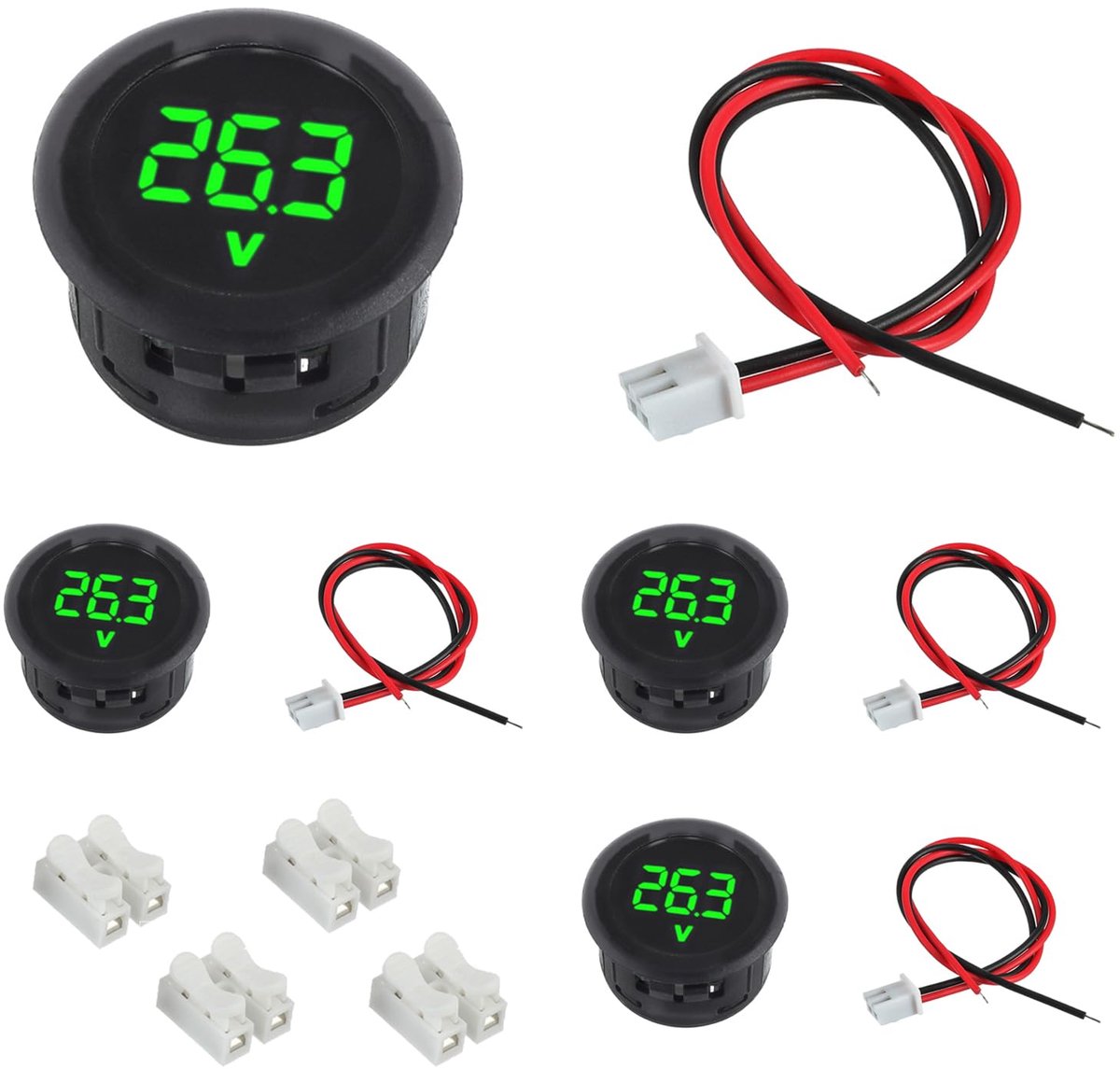 Voltmeter DC 4-100 V, 3 cijfers van 2 draden, tester, led-display voor auto, motorfiets, marineblauw, vrachtwagen, boot, camper, caravan (groen)