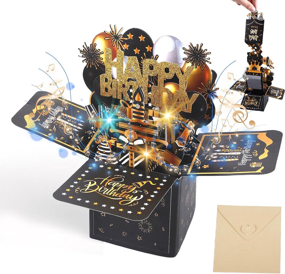 3D-verjaardagskaart met lichten en interactieve kaarsen, blowable ledlichtkaars, cadeau verjaardagskaarten, voor mannen, vrouwen, meisjes, jongens