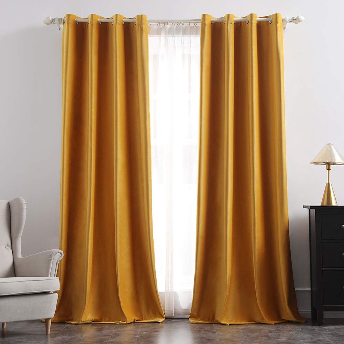 Elzusha - Fluwelen Gordijnen Thermisch Isolerend Verduisterend Geel 260x200cm Set van 2