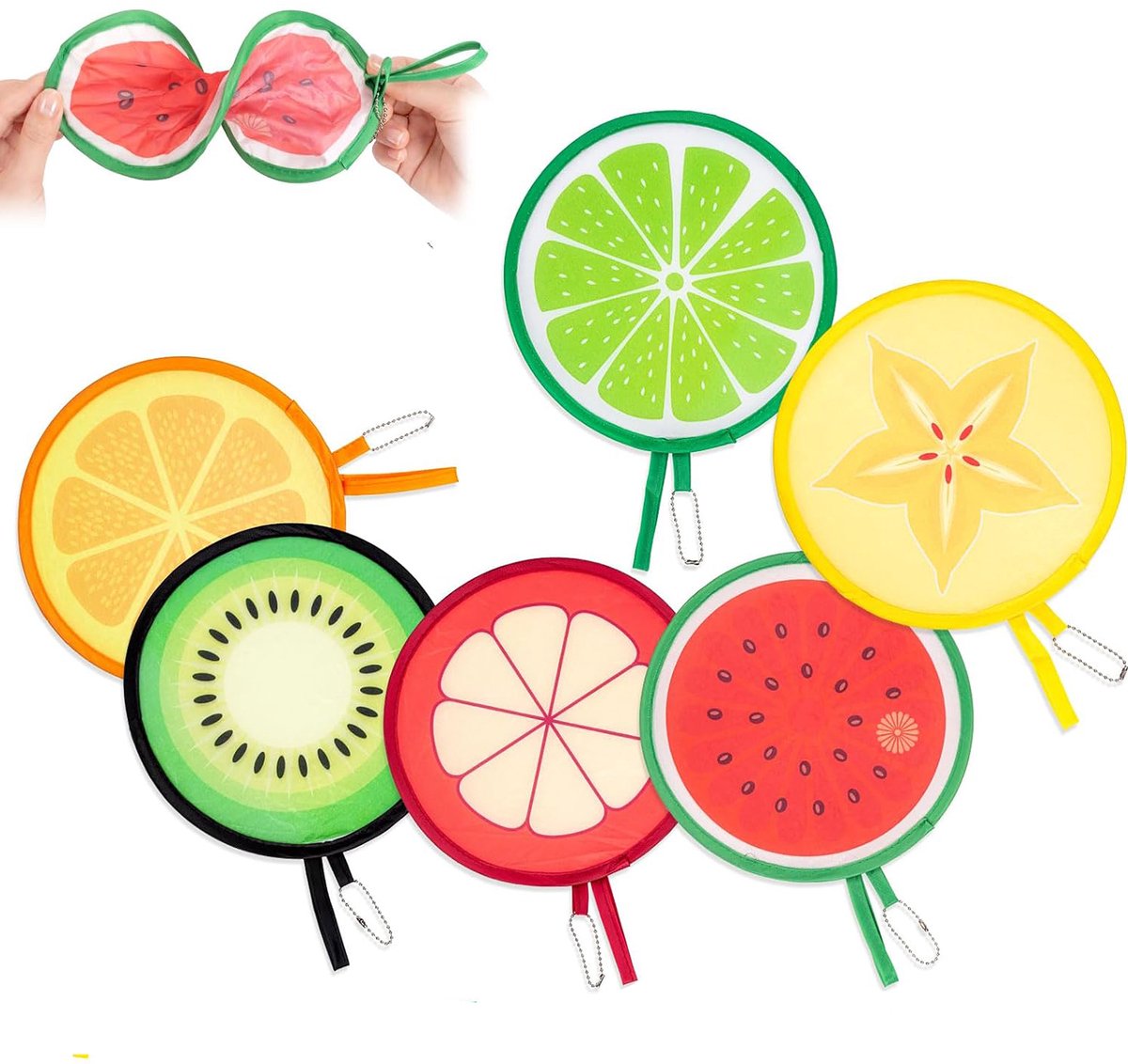 Handwaaiers - ronde waaier - 6 stuks - Ronde Handwaaiers - Fruitmotief - Opvouwbare Ventilator - voor onderweg - Draagbare Verkoeling - Voor Zomerevenementen, Reizen, Festivaldecoratie en Feestartikelen