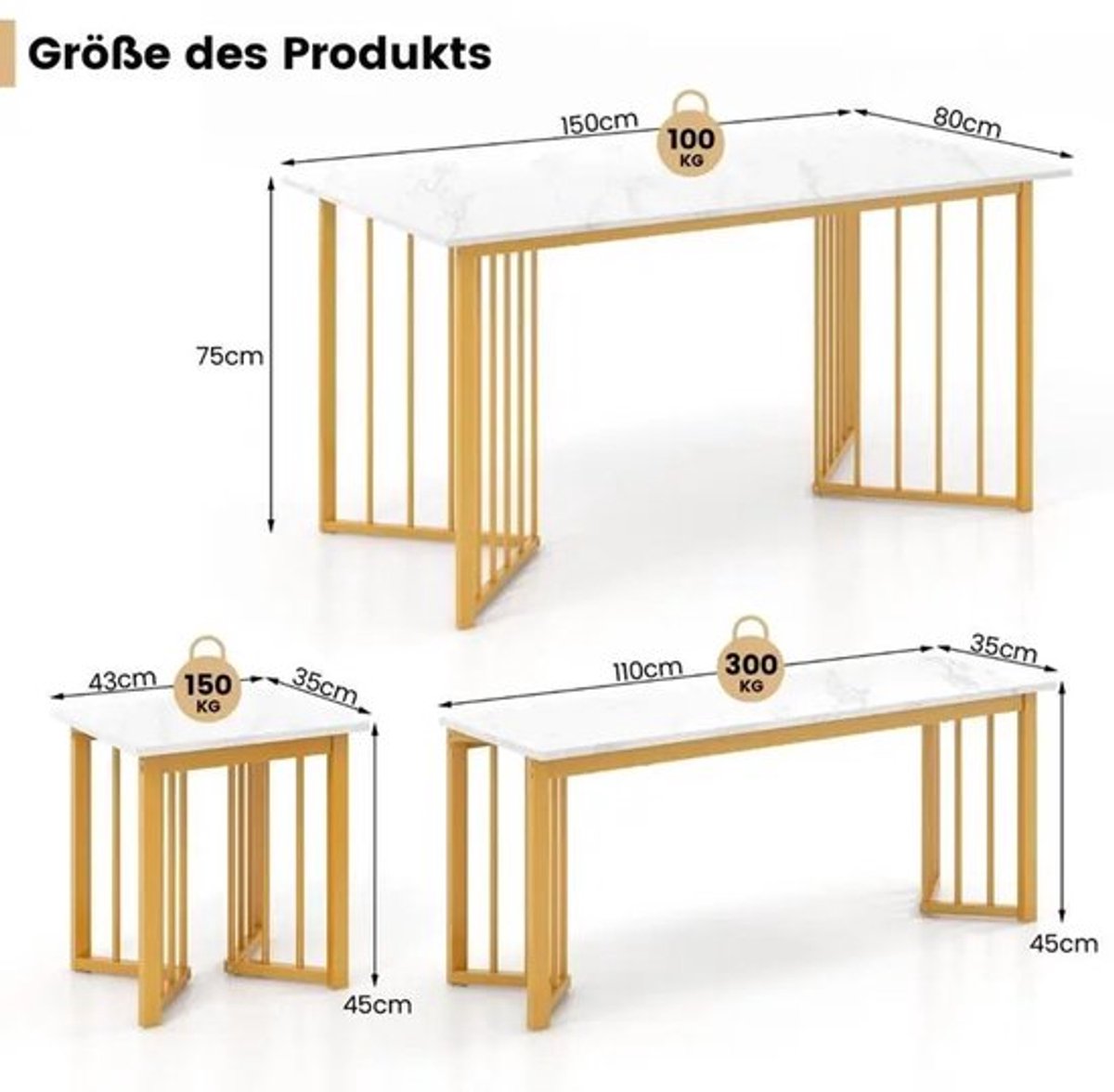 4-delige eettafelset met 2 stoelen & tafel & bank Moderne marmeren eettafelset wit + goud