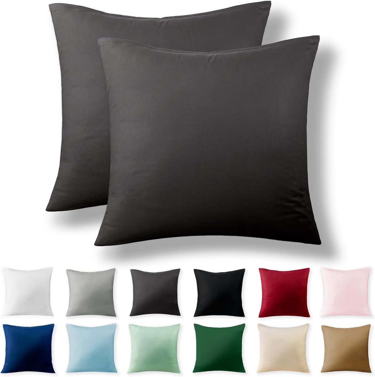 Kussenslopen - 40 x 40 cm - met YKK-ritssluiting - Hypoallergeen zonder chemische stoffen - Antraciet