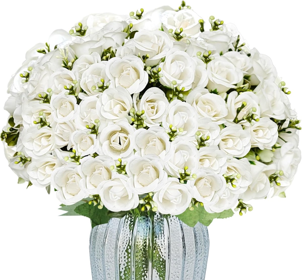 Kunstbloemen, Kunstmatig Rozenboeket met 90 Bloemkoppen, Kunstbloemen Echt Lijkend Geschikt voor Bruiloften, Woonkamer en Tafeldecoraties, Wit