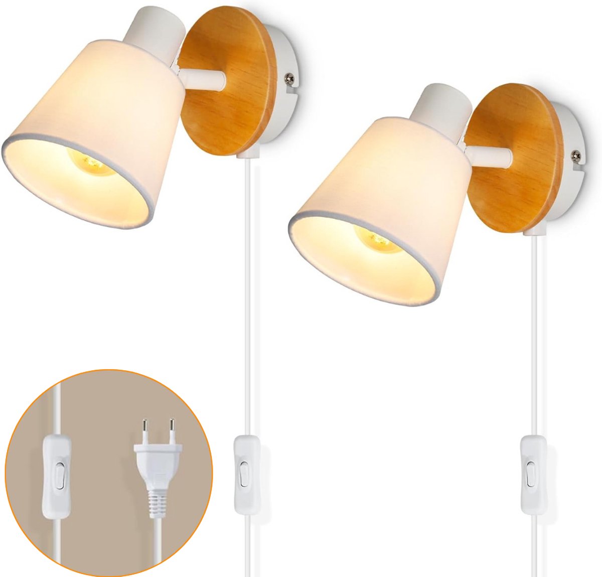 Zavio® Wandlamp Binnen met Snoer - Wandlamp met Stekker - Slaapkamer Lamp Nachtkastje