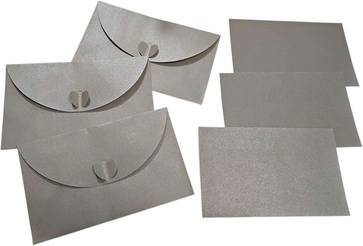 Set van 48 enveloppen met 48 kaarten, in totaal 96 stuks, formaat 11 x 17,5 cm, hartsluiting, elegant voor uitnodigingen bruiloft, Valentijnsdag, jubileum, speciale gelegenheden, wit, goud, zilver