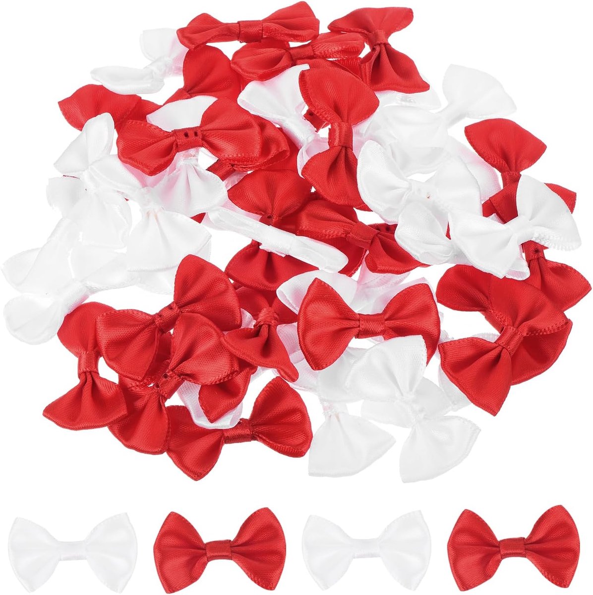 50 stuks witte en rode vlinderdassen 3,8 x 2,5 cm mini-strikken om te knutselen, kleine satijnen strik, groothandel voor doe-het-zelf naaien, scrapbooking, huwelijkscadeau, cadeau, cadeau