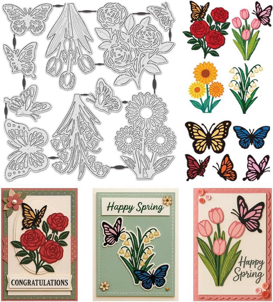 10stuks Vlinder Bloemen Bossen Snijmal voor Kaarten Maken Herbruikbare Koolstof Vlinder Planten Thema Embossing Stencils Sjabloon Snijmal voor DIY Scrapbooking Album Ambachten Decor