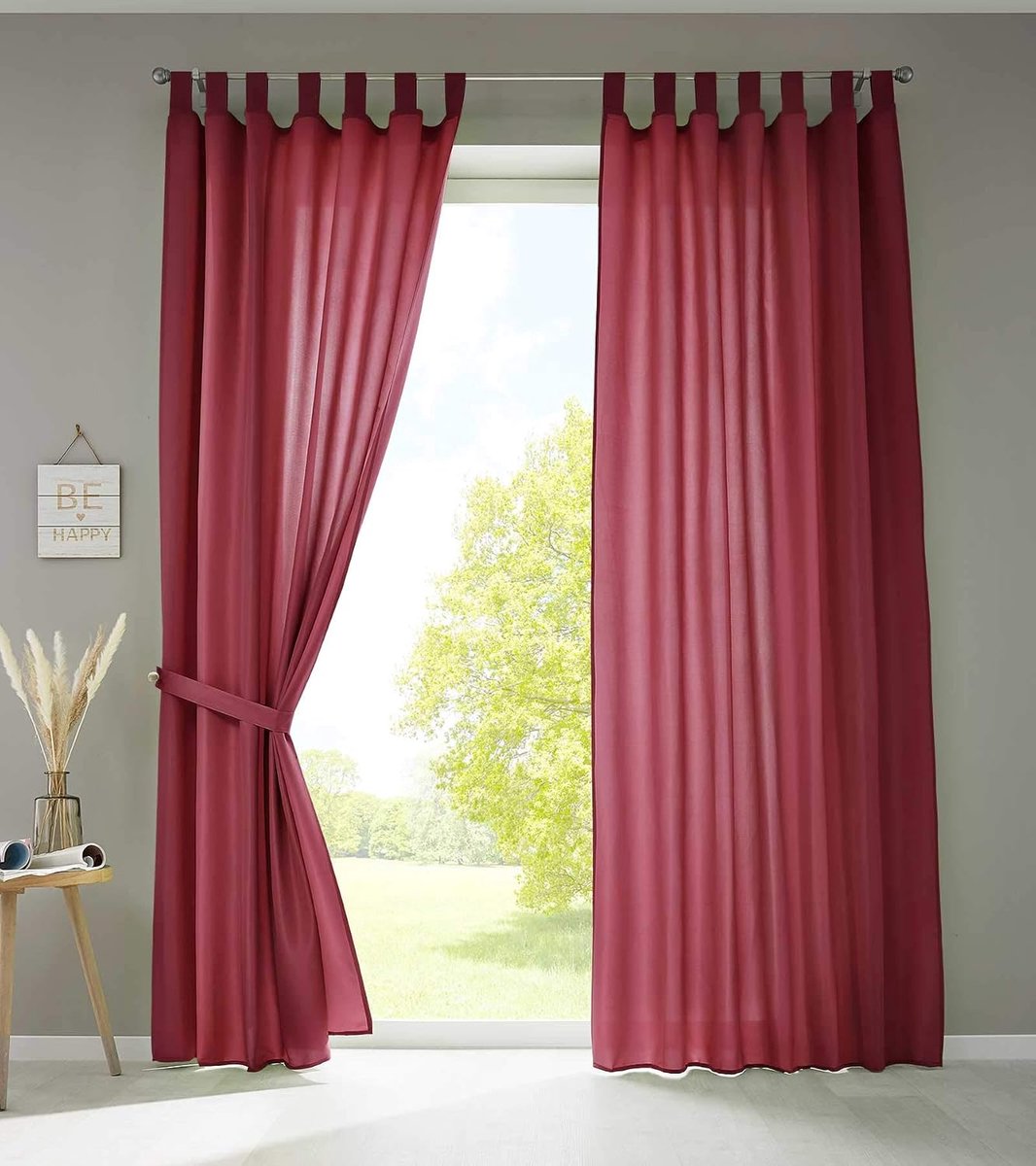 2-delige set gordijnen sjaal lussen »Berlin« HxB 245 x 140 cm bordeaux ondoorzichtig microsatijn lichtdoorlatend plooiband effen mat, 20400N2