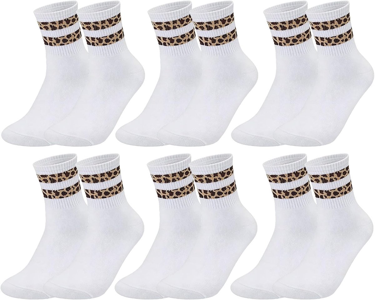 6 paar sportsokken met luipaardpatroon voor dames, met dierenpatroon, retro luipaardprint